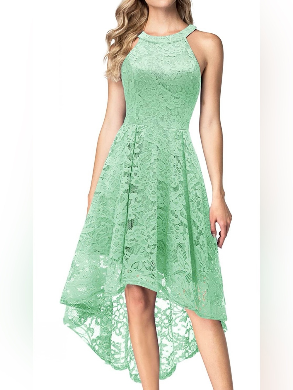 NEW Mint Green Lace High Low Halter Dress S Romantic Party Wedding
